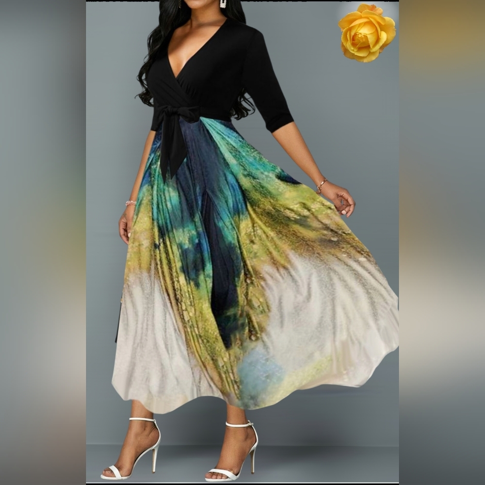 Shein Elegant Black and Multicolor Women's Dress
